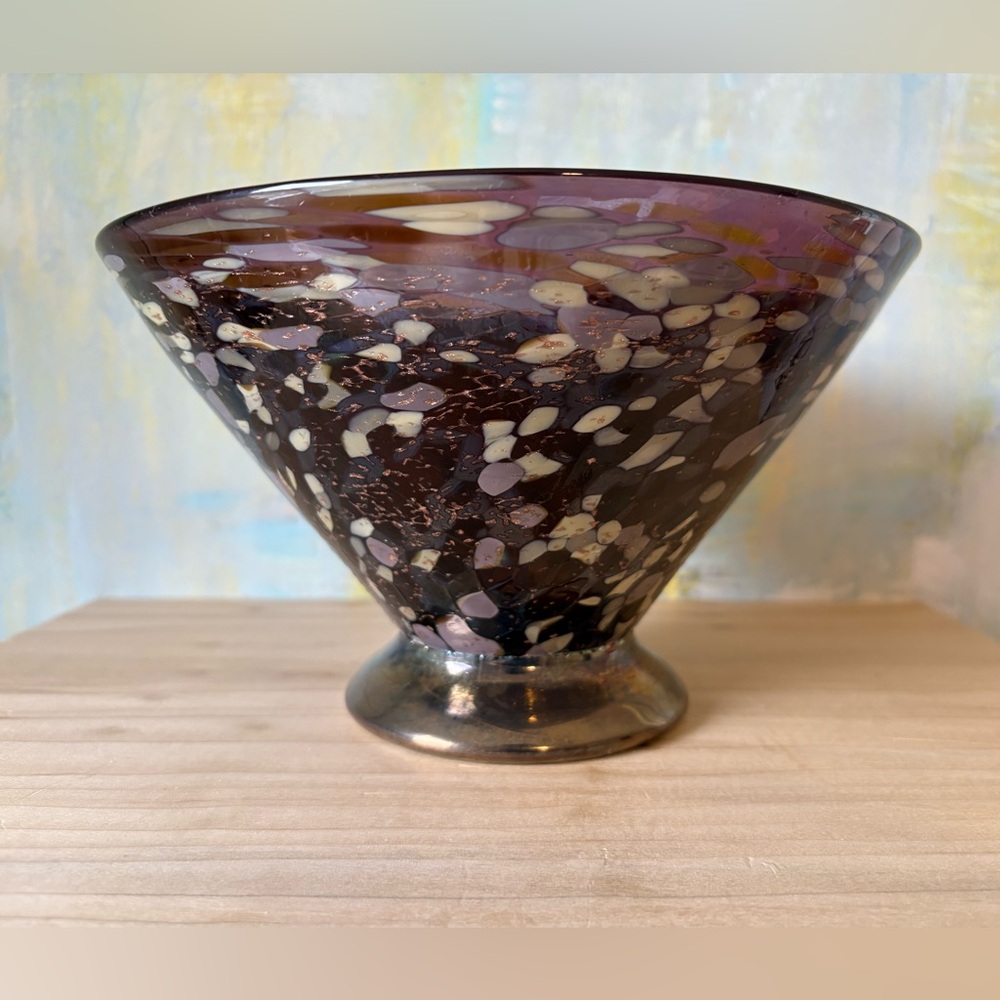 Hand Crafted Glass Art Bowl - Purple and Gold Tortoise Glass